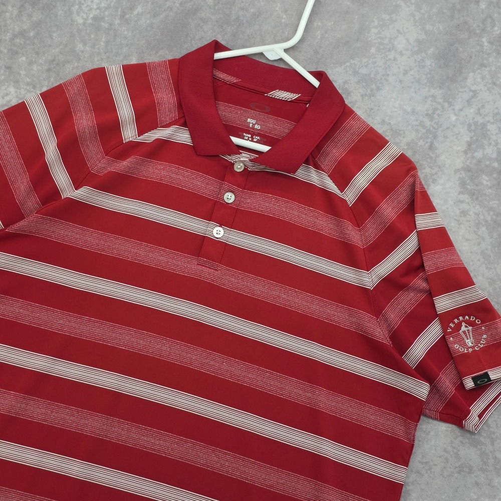 Oakley Golf Polo Shirt Mens Large Ohydrolix Red Striped Performance Stretch